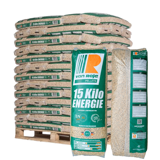 Palete de pellets de madeira Van Roje, 65 sacos de 15 kg de 15 kg – aquecimento biomassa