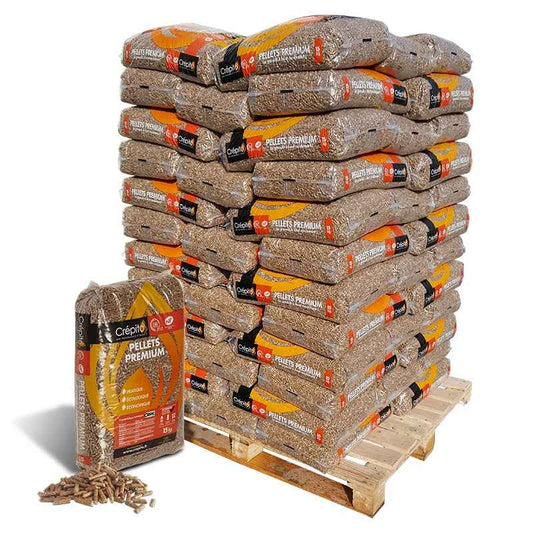Pellets de Madeira Crépito Premium – Palete de 72 Sacos de 15 kg