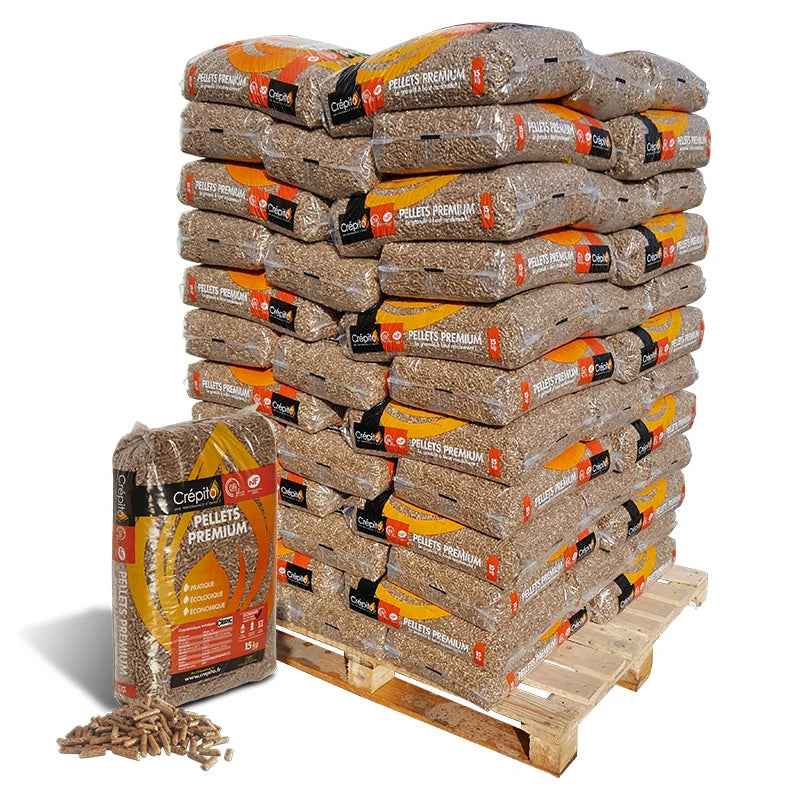 Pellets de madeira Crépito Premium - Palete de 72 sacos de 15 kg